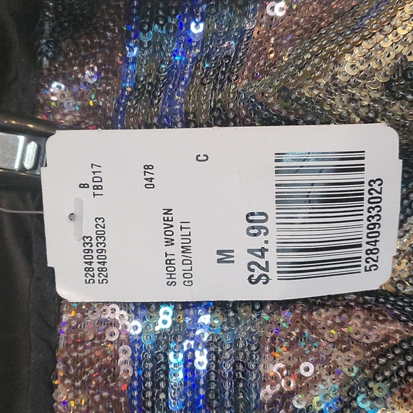 NWT Forever 21 gray, silver, gold, sequined shorts. Medium - Picture 2 of 3